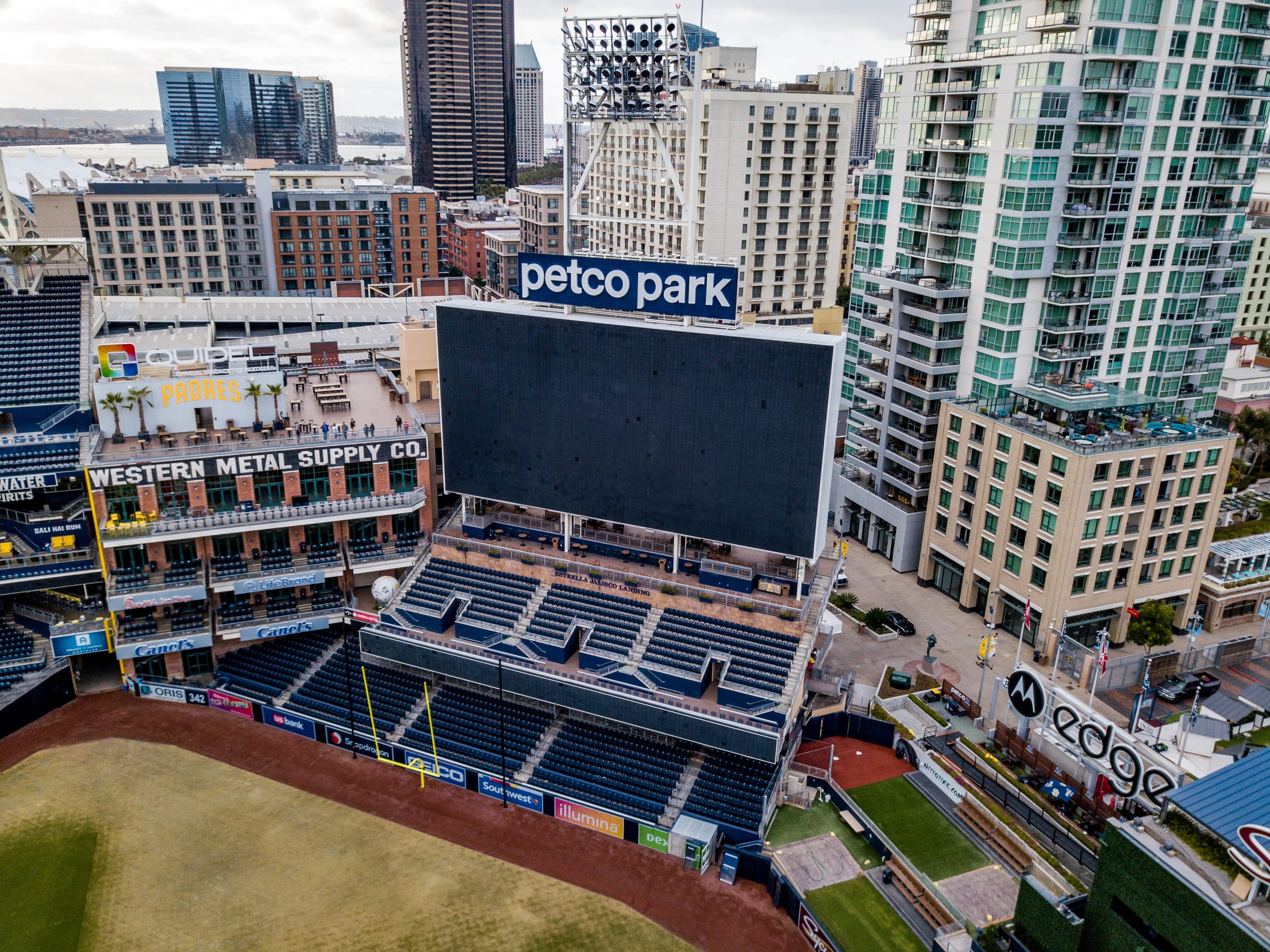 Aerial view of Petco Park and downtown San Diego